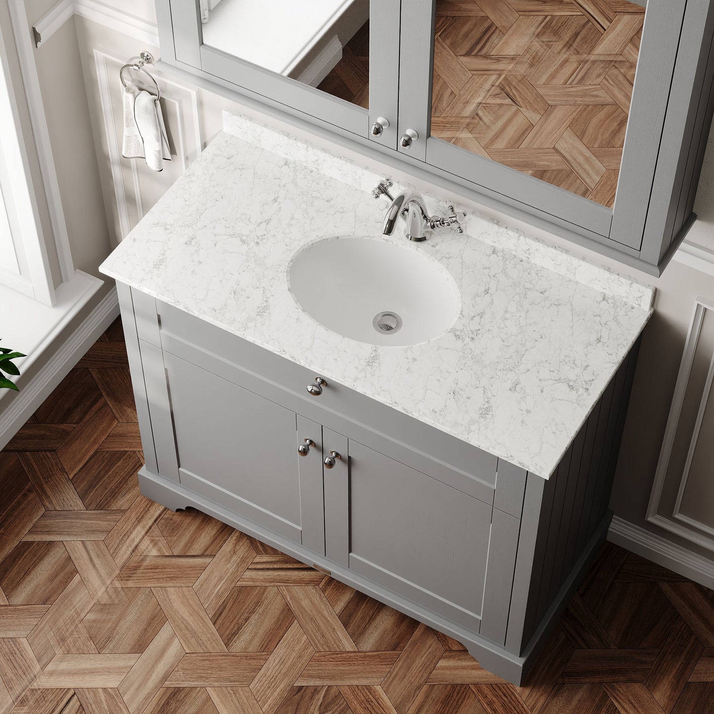Floor Standing 2 Door Vanity Unit with 1 Tap Hole Grey Marble Top 1000mm
