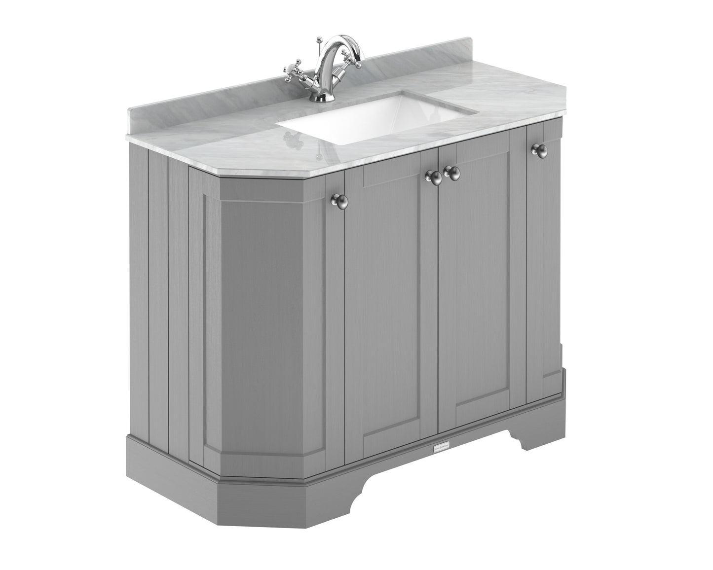 Hudson Reed Old London 1036mm Storm Grey Floor Standing 4 Door Vanity Unit with 1 Tap Hole Grey Marble Top Basin
