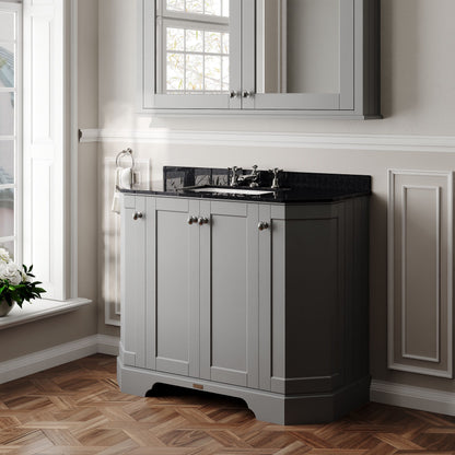 Hudson Reed Old London 1036mm Floor Standing 4 Door Vanity Unit with 3 Tap Hole Black Marble Top Basin and Backsplash
