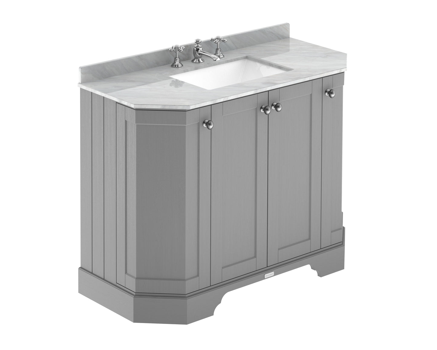 Hudson Reed Old London 1000mm Storm Grey 4 Door Floor Standing Vanity Unit with 3 Tap Hole Marble Top Basin