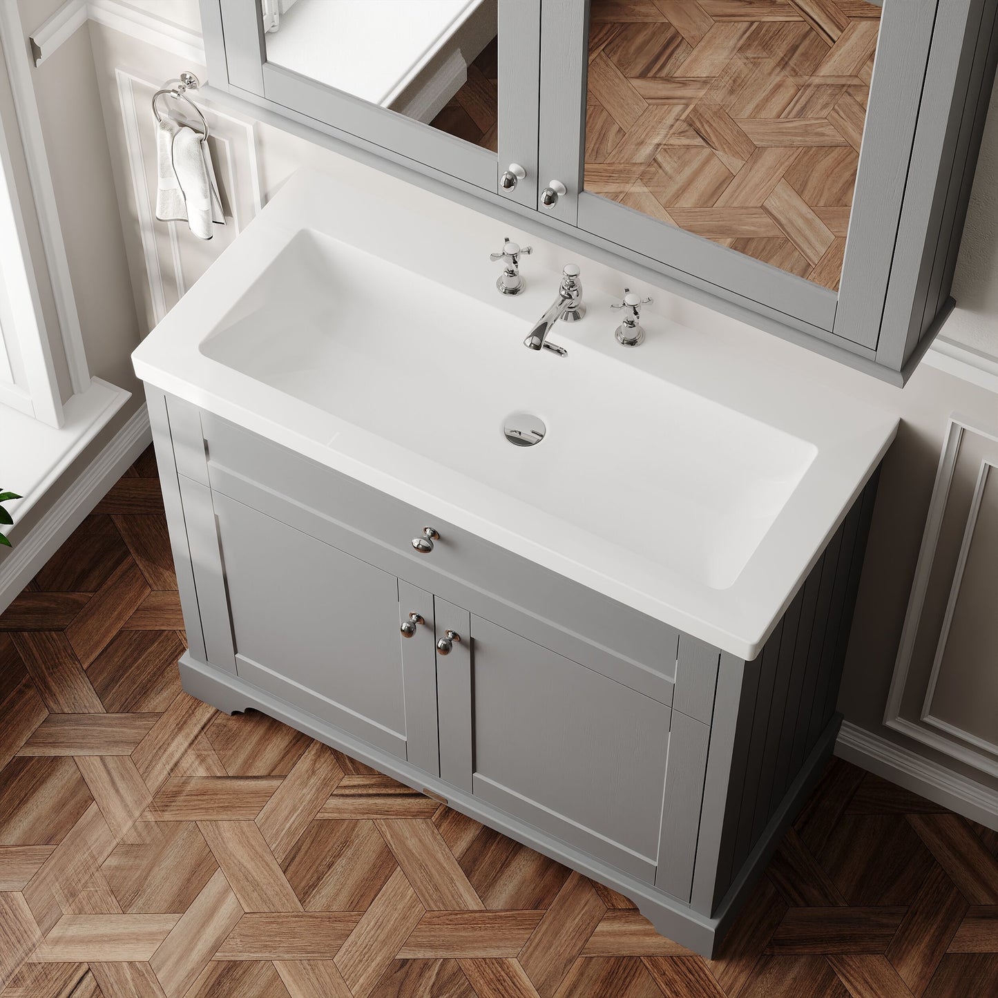 Hudson Reed Old London 1000mm Traditional Storm Grey 2-Door Floor Standing Vanity Unit with Fireclay Basin