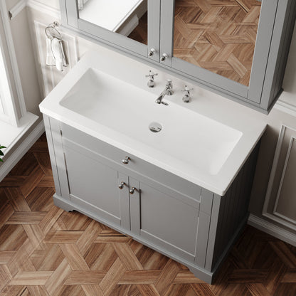 Hudson Reed Old London 1000mm Traditional Storm Grey 2-Door Floor Standing Vanity Unit with Fireclay Basin