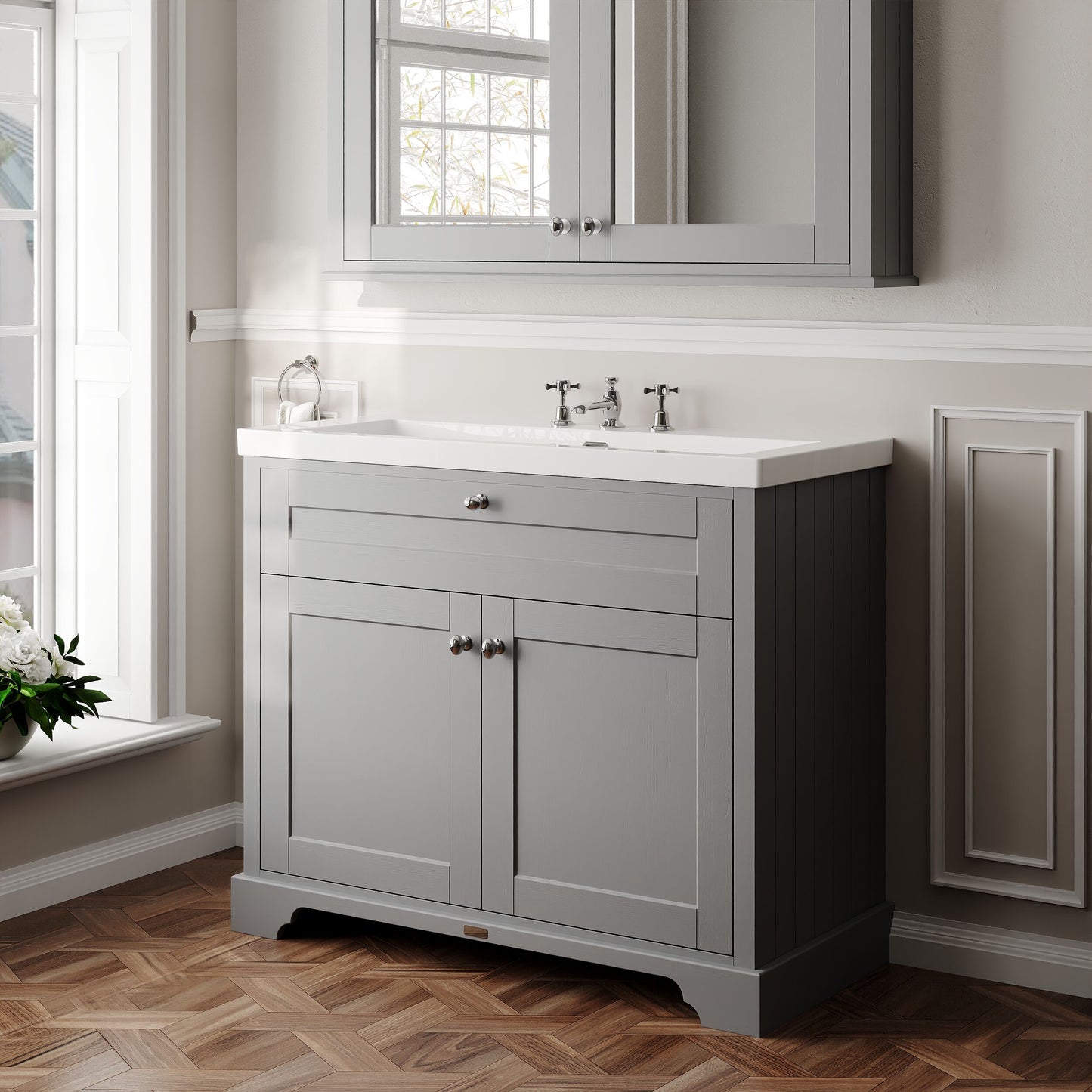 Hudson Reed Old London 1000mm Traditional Storm Grey 2-Door Floor Standing Vanity Unit with Fireclay Basin