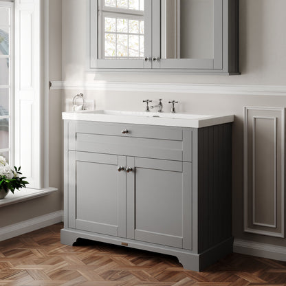 Hudson Reed Old London 1000mm Traditional Storm Grey 2-Door Floor Standing Vanity Unit with Fireclay Basin