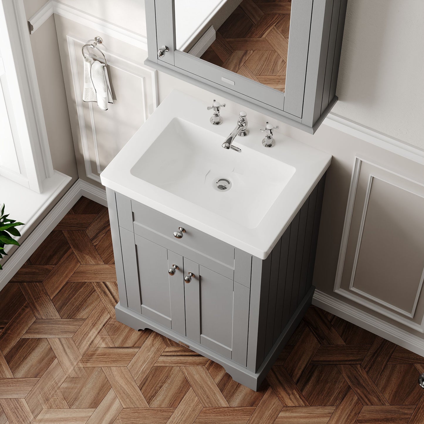 Old London 600mm 2-Door Unit & Contemporary Fireclay Basin 3TH