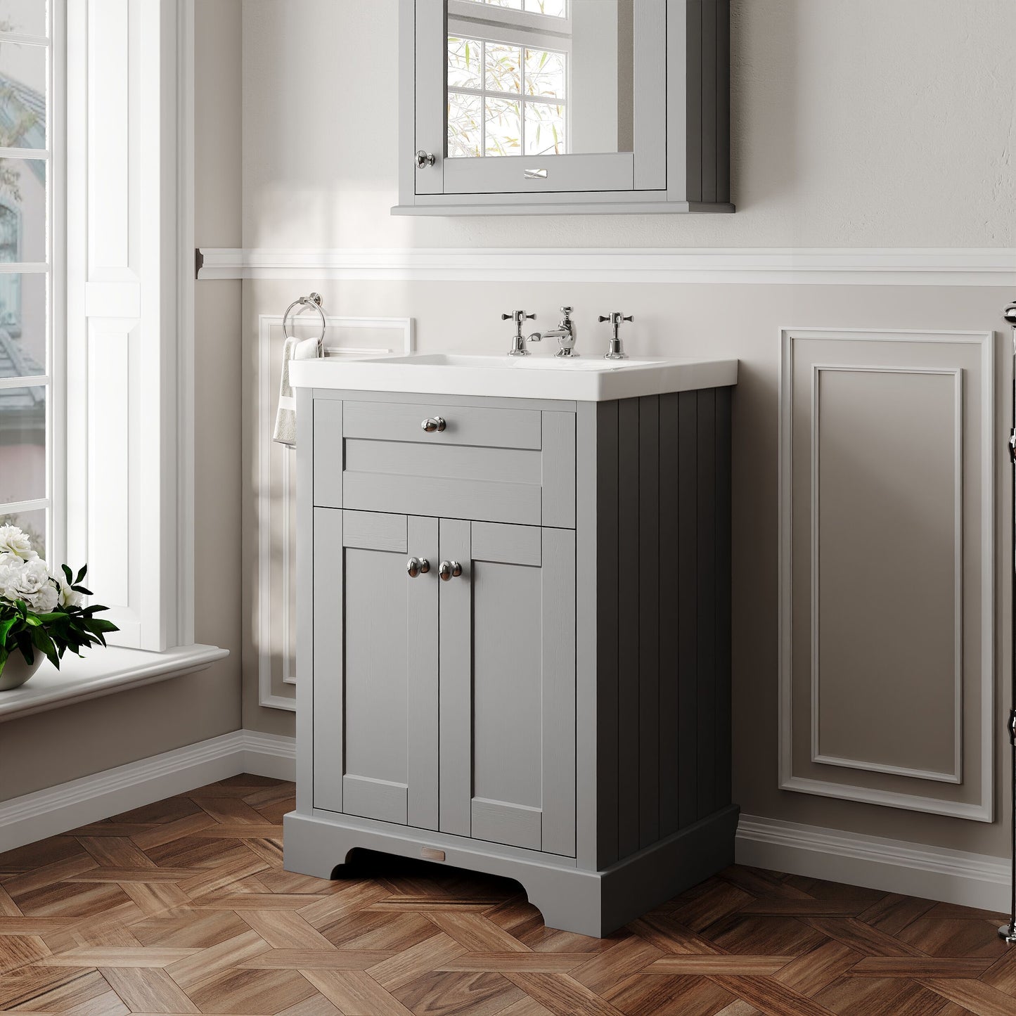 Old London 600mm 2-Door Unit & Contemporary Fireclay Basin 3TH
