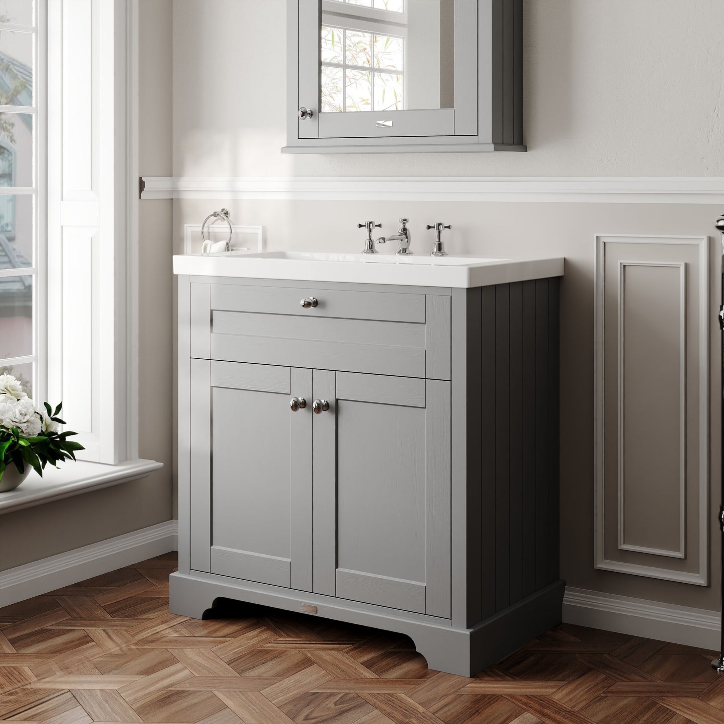 Old London 800mm 2-Door Unit & Contemporary Fireclay Basin 3TH