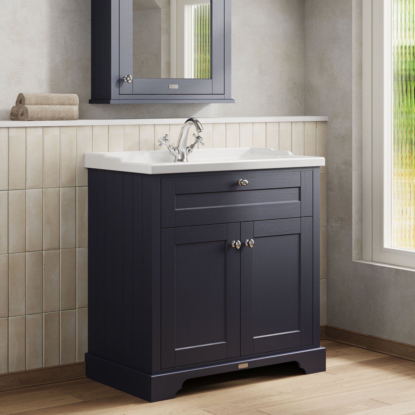 Hudson Reed Old London 800mm Floor Standing 2 Door Vanity Unit with Ceramic Basin
