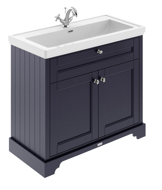 Hudson Reed Old London Traditional 1000mm Twilight Blue Floor Standing Vanity Unit With Fireclay Basin