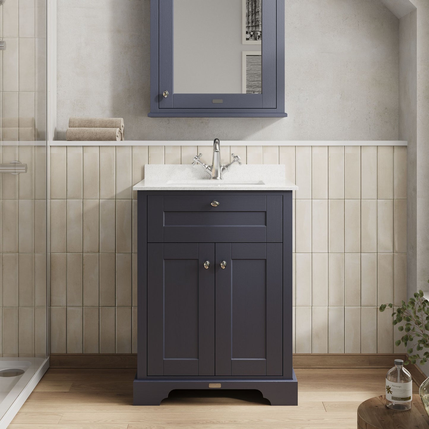 Hudson Reed Old London 600mm Floor Standing 2 Door Vanity Basin Unit With Marble Top Basin