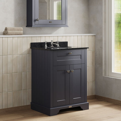 Hudson Reed Old London 600mm Floor Standing 2 Door Vanity Unit with 3 Tap Hole Black Marble Top Basin