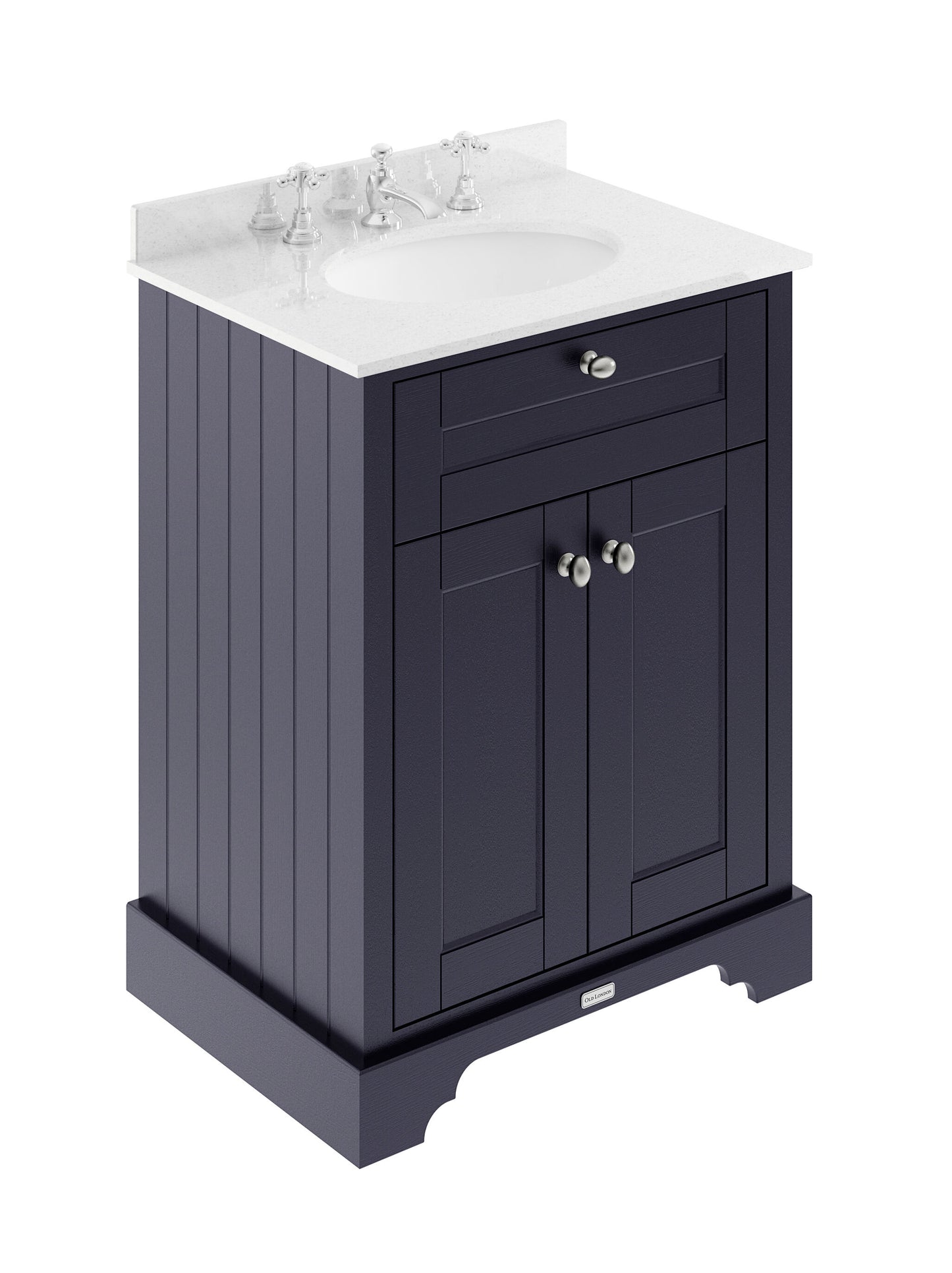 Hudson Reed Old London 600mm Twilight Blue Floor Standing 2 Door Vanity Unit With 3 Tap Hole White Marble Top Basin