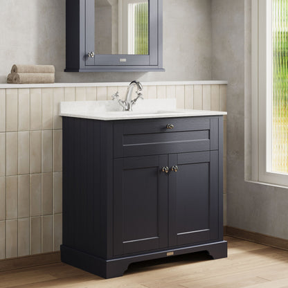 Floor Standing 2 Door Vanity Basin Unit with Square Basin & 1 Tap Hole Marble Top, 800mm