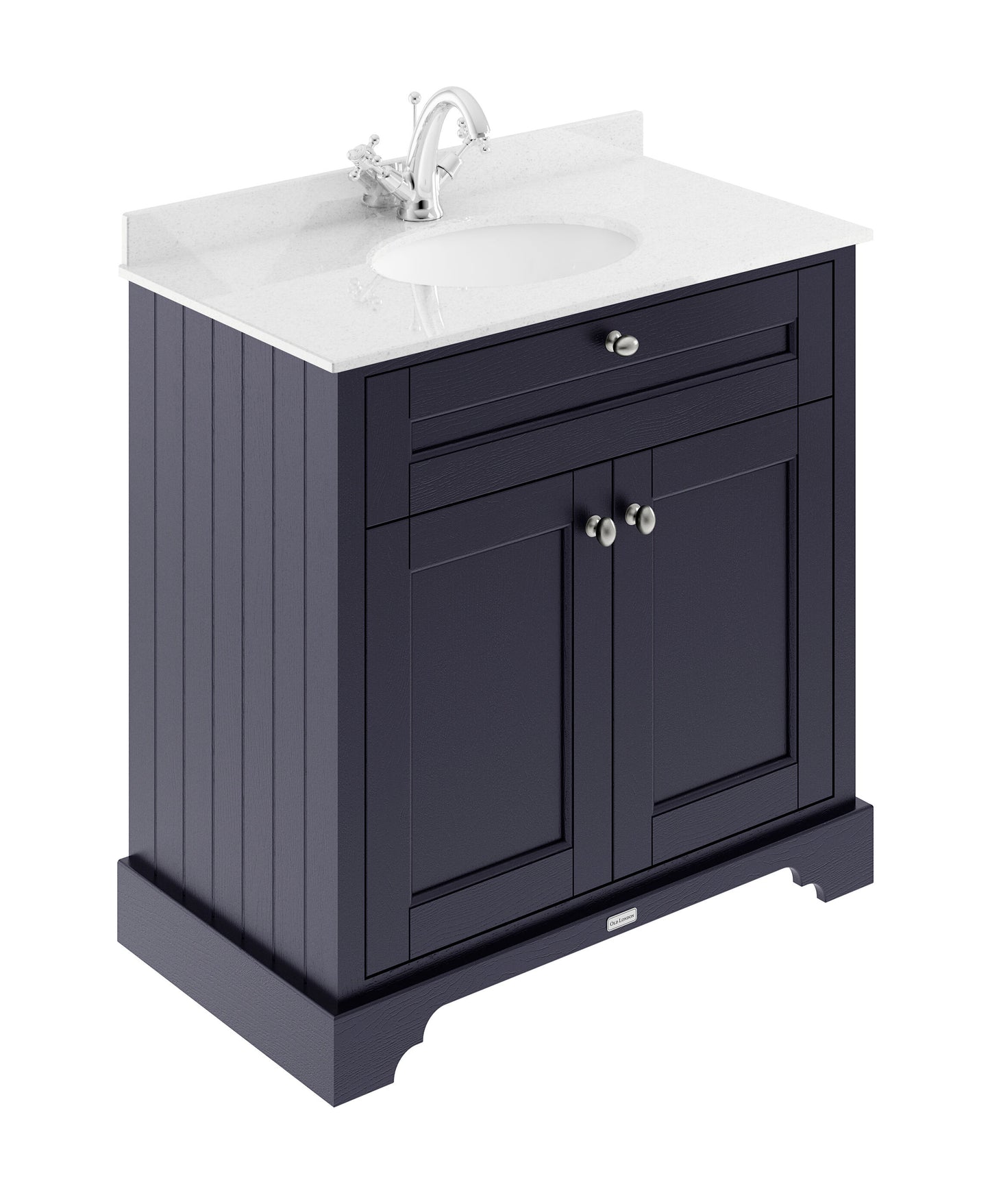 Hudson Reed Old London 800mm Twilight Blue Floor Standing 2 Door Vanity Unit with 1 Tap Hole White Marble Top Basin