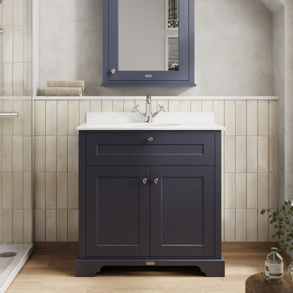 Hudson Reed Old London 800mm Twilight Blue Floor Standing 2 Door Vanity Unit with 1 Tap Hole White Marble Top Basin