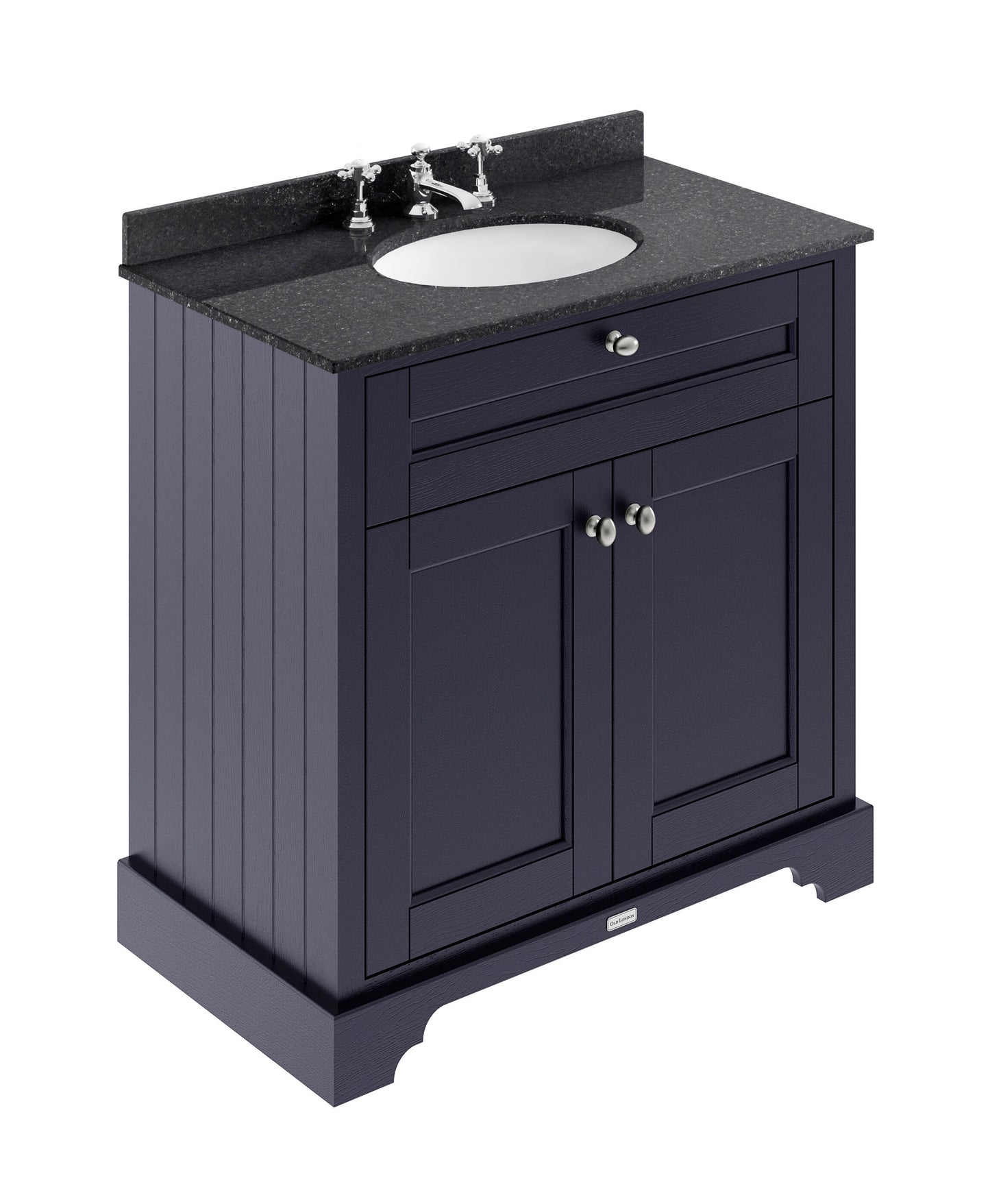 Hudson Reed Old London 820mm Twilight Blue Floor Standing 2 Door Vanity Unit With 3 Tap Hole Black Marble Top Basin