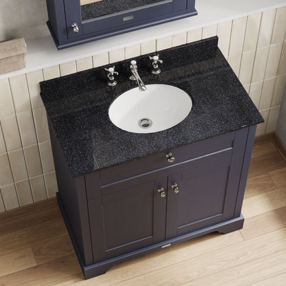 Hudson Reed Old London 820mm Twilight Blue Floor Standing 2 Door Vanity Unit With 3 Tap Hole Black Marble Top Basin