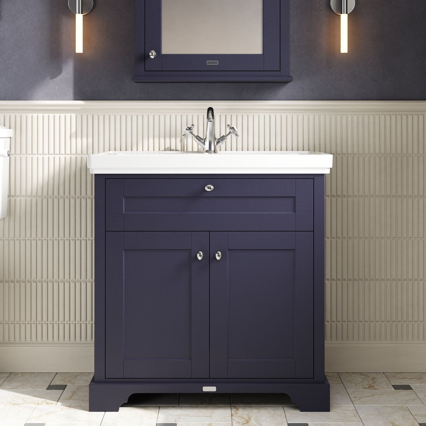 Hudson Reed Old London 830mm Floor Standing 2 Door Vanity Unit With Fireclay Basin