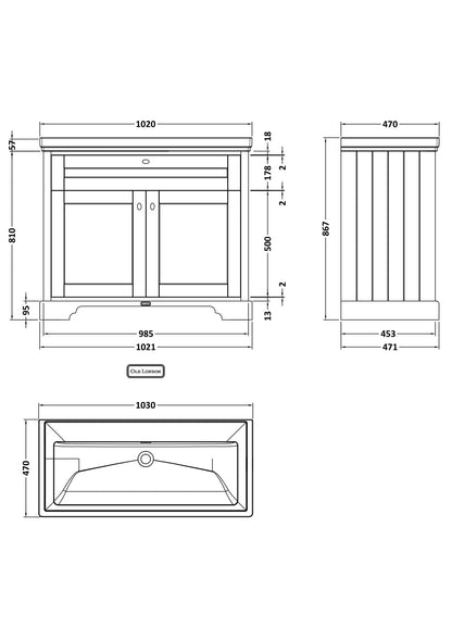 Old London 1000mm 2-Door Unit & Classic Fireclay Basin 0TH