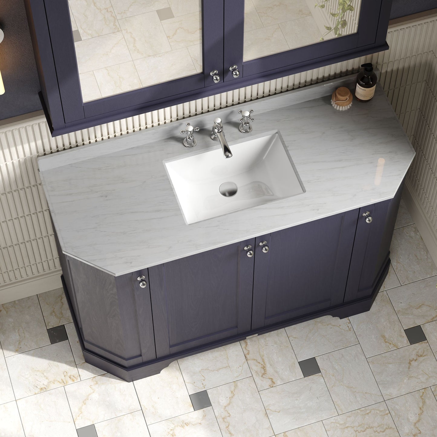 Hudson Reed Old London 1200mm Floor Standing 4 Door Vanity Unit with 3 Tap Hole Grey Marble Top Basin