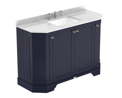 Hudson Reed Old London 1236mm Twilight Blue Floor Standing 4 Door Vanity Unit with 3 Tap Hole White Marble Top Basin