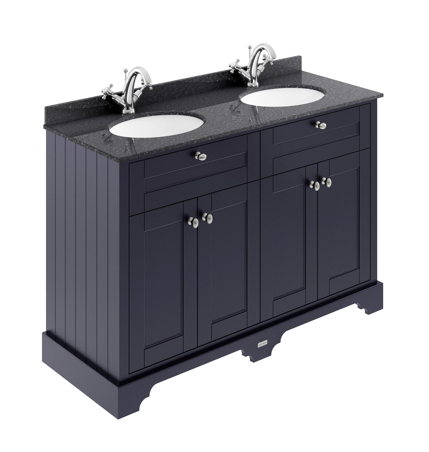 Floor Standing 4 Door Vanity Unit with 1 Tap Hole Double Basin Black Marble Top 1200mm
