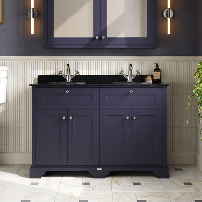 Floor Standing 4 Door Vanity Unit with 1 Tap Hole Double Basin Black Marble Top 1200mm