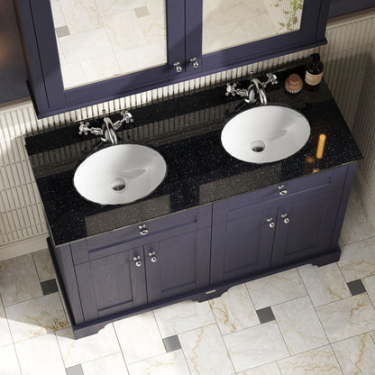 Floor Standing 4 Door Vanity Unit with 1 Tap Hole Double Basin Black Marble Top 1200mm