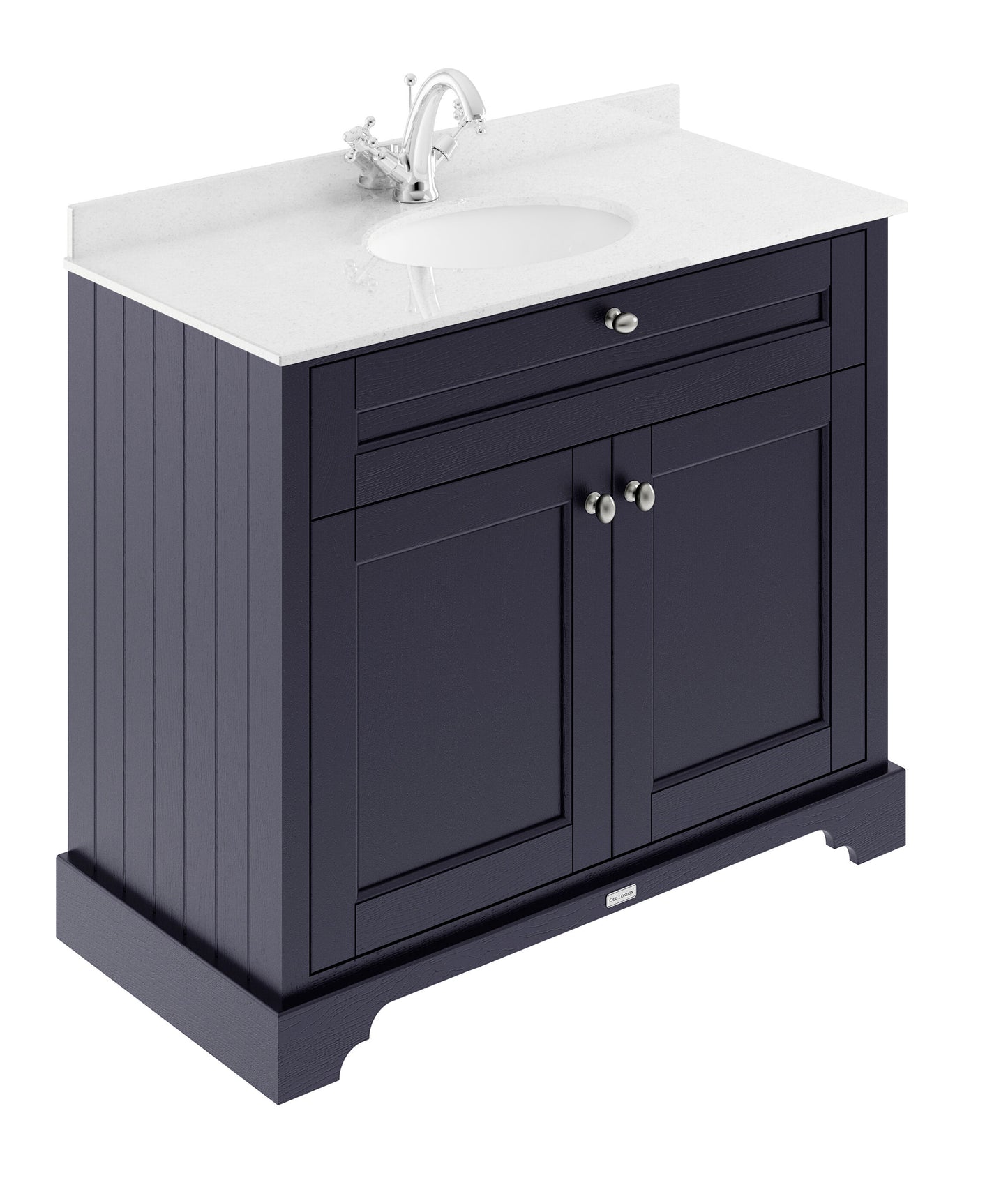 Hudson Reed Old London 1020mm Twilight Blue Floor Standing 2 Door Vanity Unit with 1 Tap Hole White Marble Top Basin