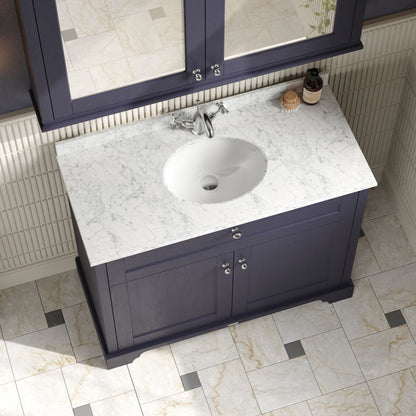 Hudson Reed Old London 1000mm Twilight Blue Floor Standing 2 Door Vanity Unit With Grey Marble Top 1 Tap Hole Basin