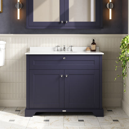 Floor Standing 2 Door Vanity Unit with 1 Tap Hole White Marble Top 1000mm