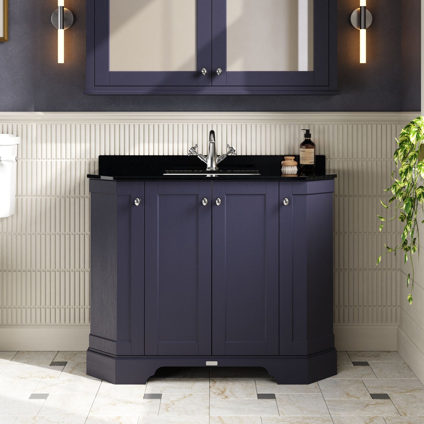Hudson Reed Old London 1000mm Floor Standing 4 Door Vanity Unit With 1 Tap Hole Black Marble Top Basin