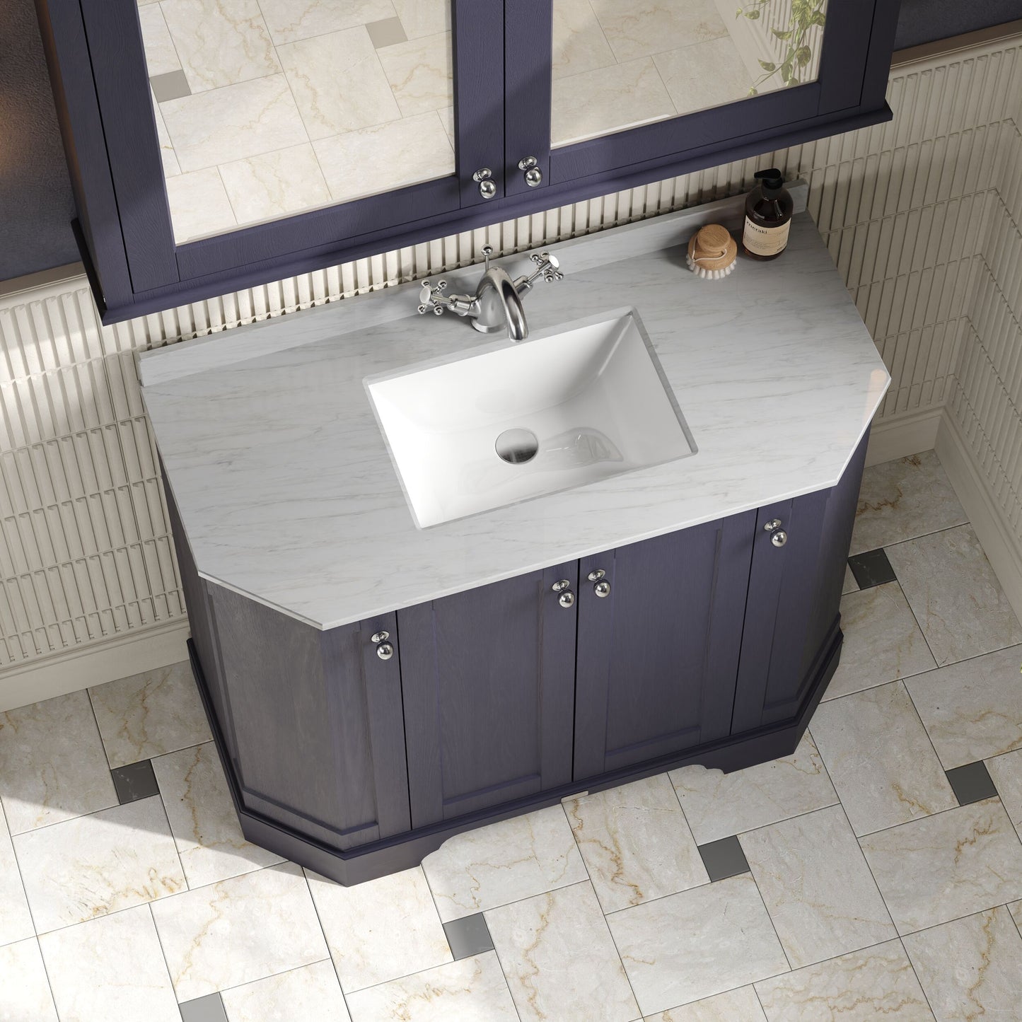 Floor Standing 4 Door Angled Vanity Unit with 1 Tap Hole Grey Marble Top 100mm