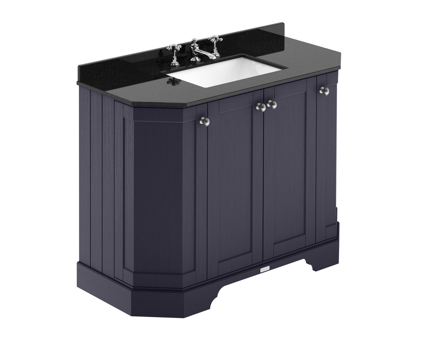 Hudson Reed Old London 1000mm Twilight Blue Floor Standing 4 Door Vanity Unit with 3 Tap Hole Black Marble Top Basin