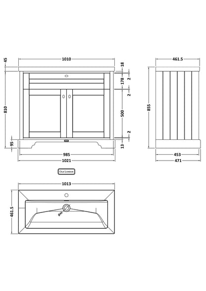 Old London 1000mm 2-Door Unit & Contemporary Fireclay Basin 1TH