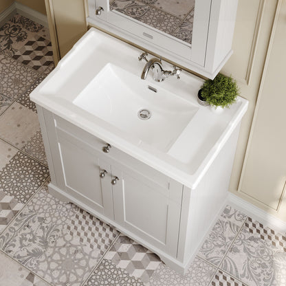Hudson Reed Old London 800mm Floor Standing 2 Door Vanity Unit with 1 Tap Hole Ceramic Basin