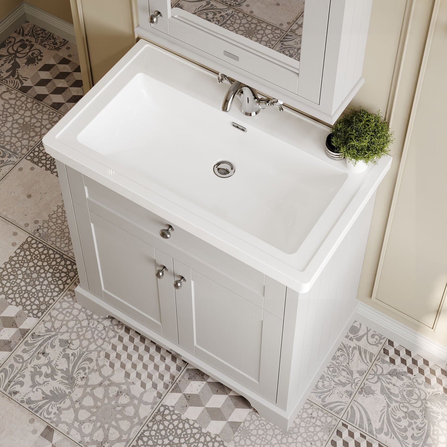 Hudson Reed Old London 800mm Floor Standing 2 Door Vanity Unit Including Fireclay Basin