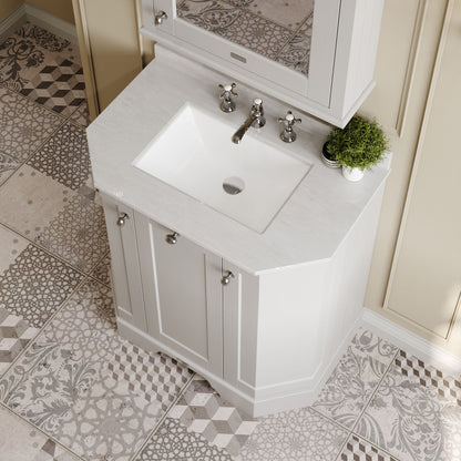 Hudson Reed Old London 750mm Timeless Sand Floor Standing 3 Door Vanity Unit With 3 Tap Hole White Marble Top Basin