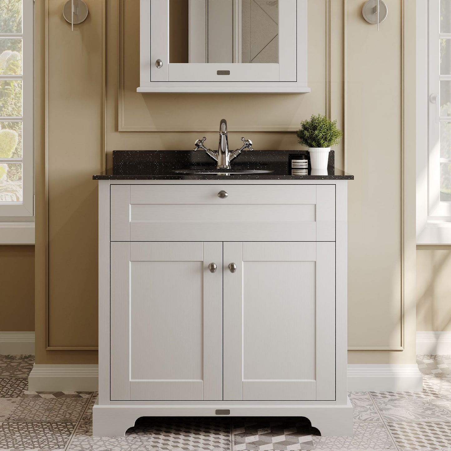 Hudson Reed Old London 800mm Floor Standing Vanity Unit with Black Marble Top Basin and 1 Tap Hole