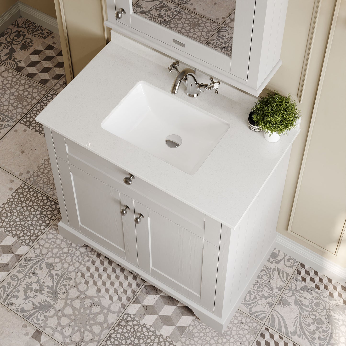 Hudson Reed Old London 800mm Floor Standing Vanity Unit With Square Basin & 1 Tap Hole Marble Top