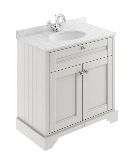 Floor Standing 2 Door Vanity Unit with 1 Tap Hole Grey Marble Top 800mm