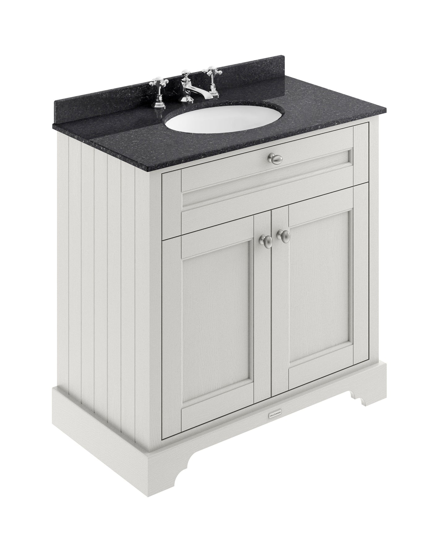 Hudson Reed Old London 820mm Timeless Sand 2 Door Floor Vanity Unit With 3 Tap Hole Black Marble Top Basin