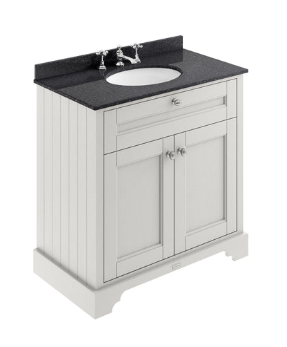 Hudson Reed Old London 820mm Timeless Sand 2 Door Floor Vanity Unit With 3 Tap Hole Black Marble Top Basin