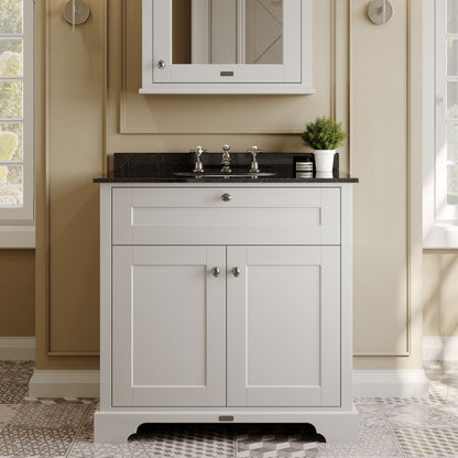 Hudson Reed Old London 820mm Timeless Sand 2 Door Floor Vanity Unit With 3 Tap Hole Black Marble Top Basin