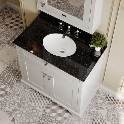Hudson Reed Old London 820mm Timeless Sand 2 Door Floor Vanity Unit With 3 Tap Hole Black Marble Top Basin