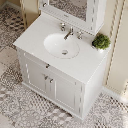 Hudson Reed Old London 800mm Timeless Sand Floor Standing 2 Door Vanity Unit with 3 Tap Hole White Marble Top Basin