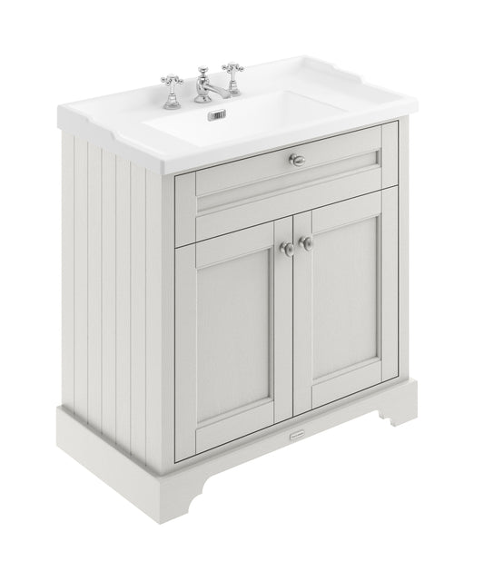Hudson Reed Old London 800mm Floor Standing 2 Door Vanity Unit with 3 Tap Hole Ceramic Basin