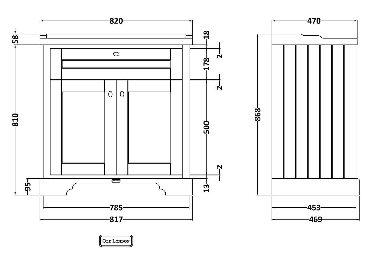 Hudson Reed Old London 800mm Floor Standing 2 Door Vanity Unit with 3 Tap Hole Ceramic Basin
