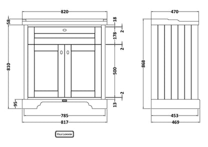Hudson Reed Old London 800mm Floor Standing 2 Door Vanity Unit with 3 Tap Hole Ceramic Basin