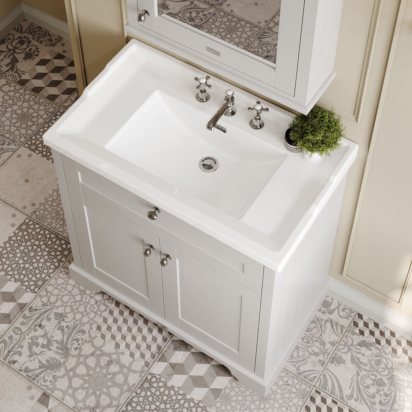 Hudson Reed Old London 800mm Floor Standing 2 Door Vanity Unit with 3 Tap Hole Ceramic Basin